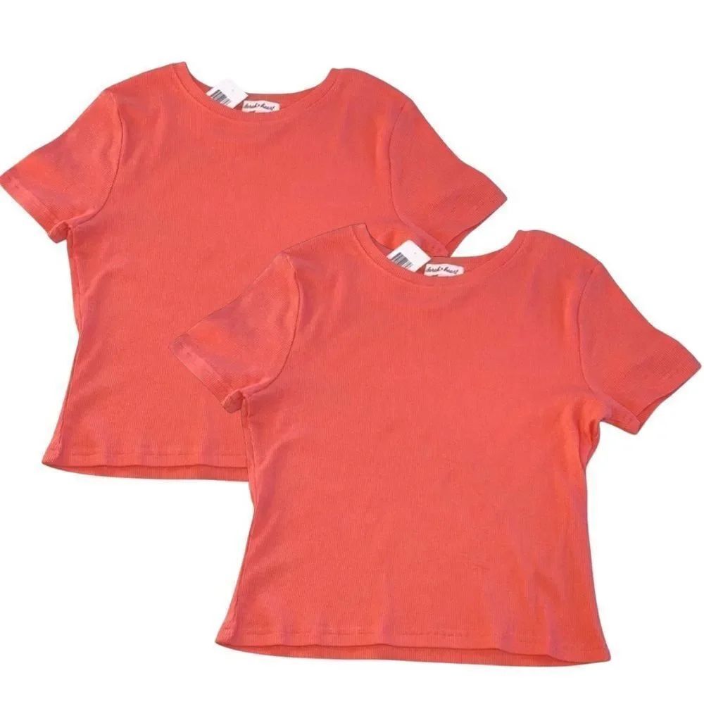 Derek Heart Women’s Cropped Short Sleeve Ribbed Top Shirt 2-Pack Size L